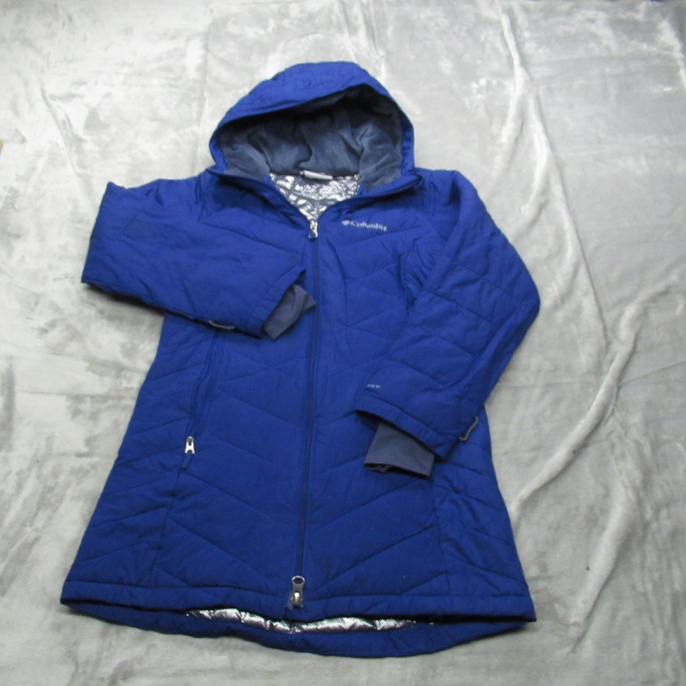 Columbia Parka Jacket Kids Medium 10/12 Blue Omni Heat Thermal Interchange‎ Hood